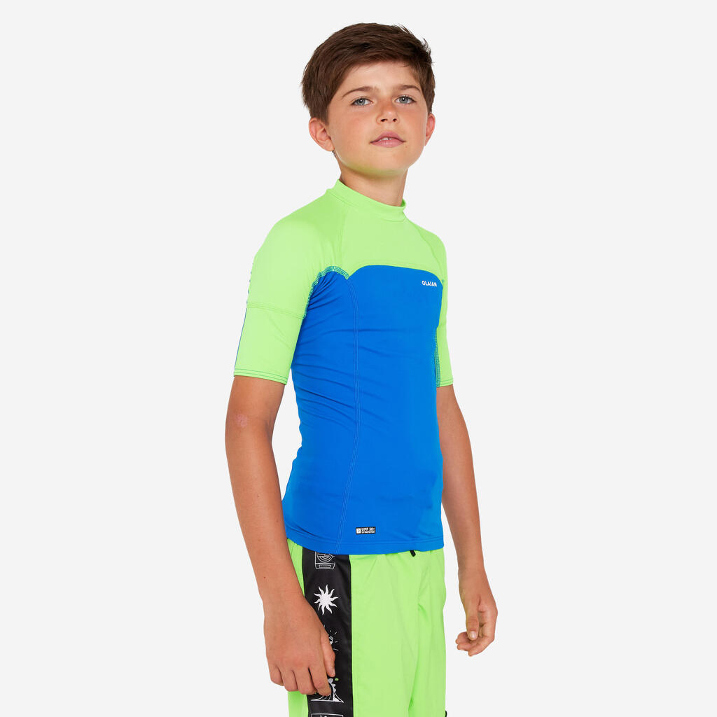T-shirt anti uv manches courtes Garçon - 500 vert et bleu