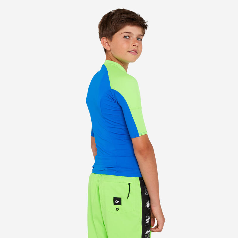 Çocuk Slim Fit Kısa Kollu UV Korumalı Tişört - Yeşil/Mavi - 500