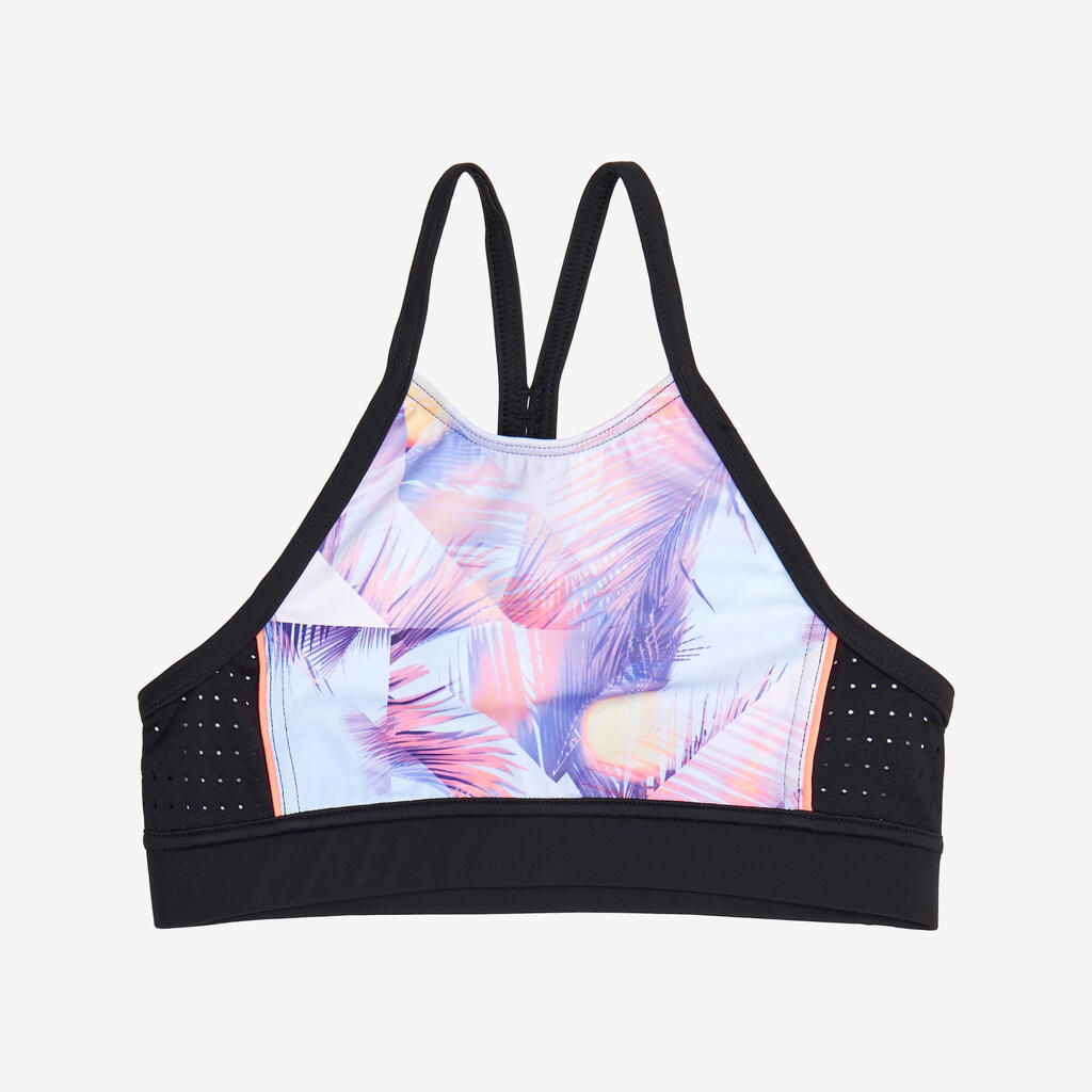 Girls’ surfing crop top swimsuit top - 900 Baha posy pink