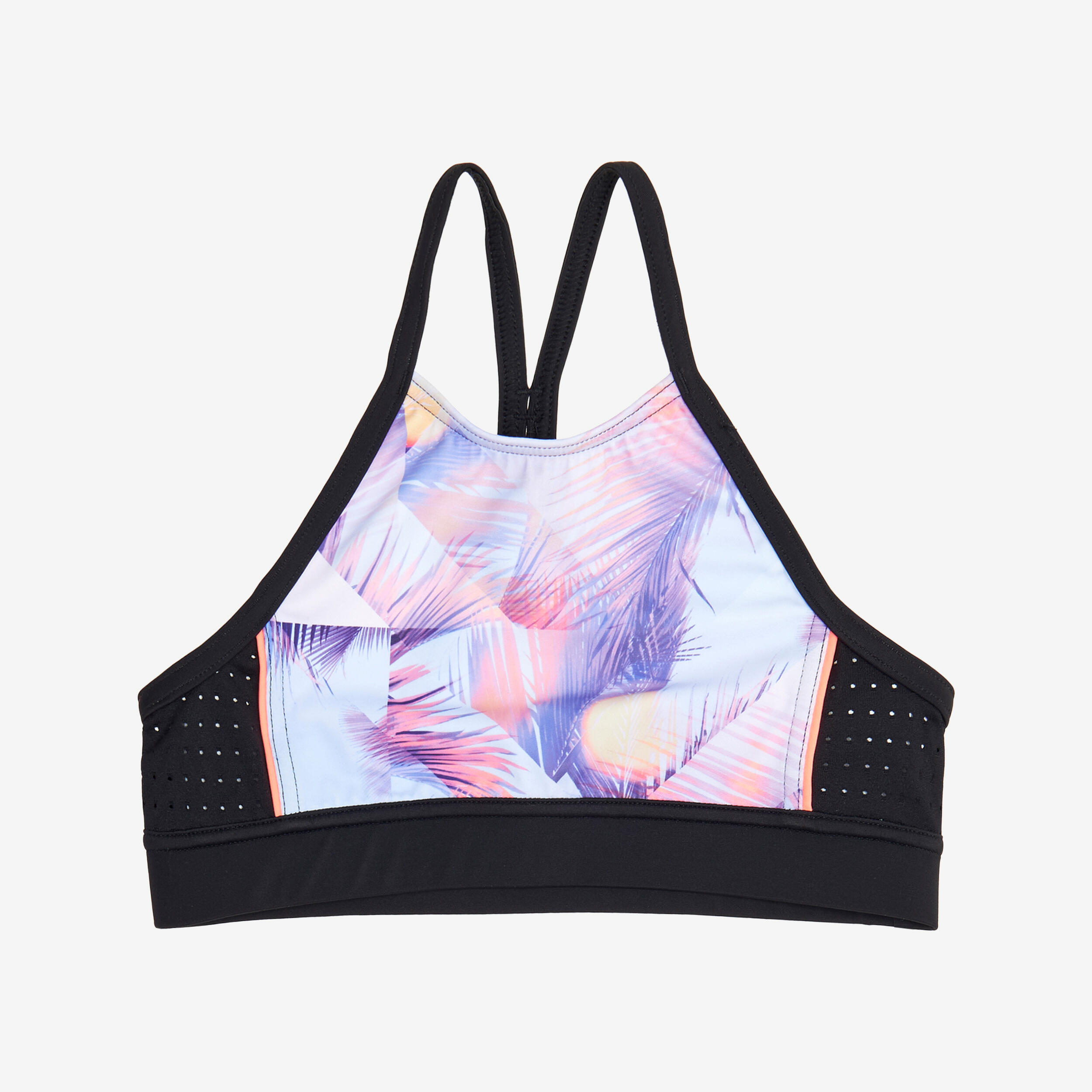 Girls’ surfing crop top swimsuit top - 900 Baha posy pink 6/6