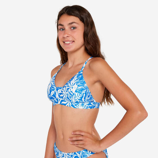 Haut de maillot de bain surf Fille - Lizy cobe bleu et blanc
