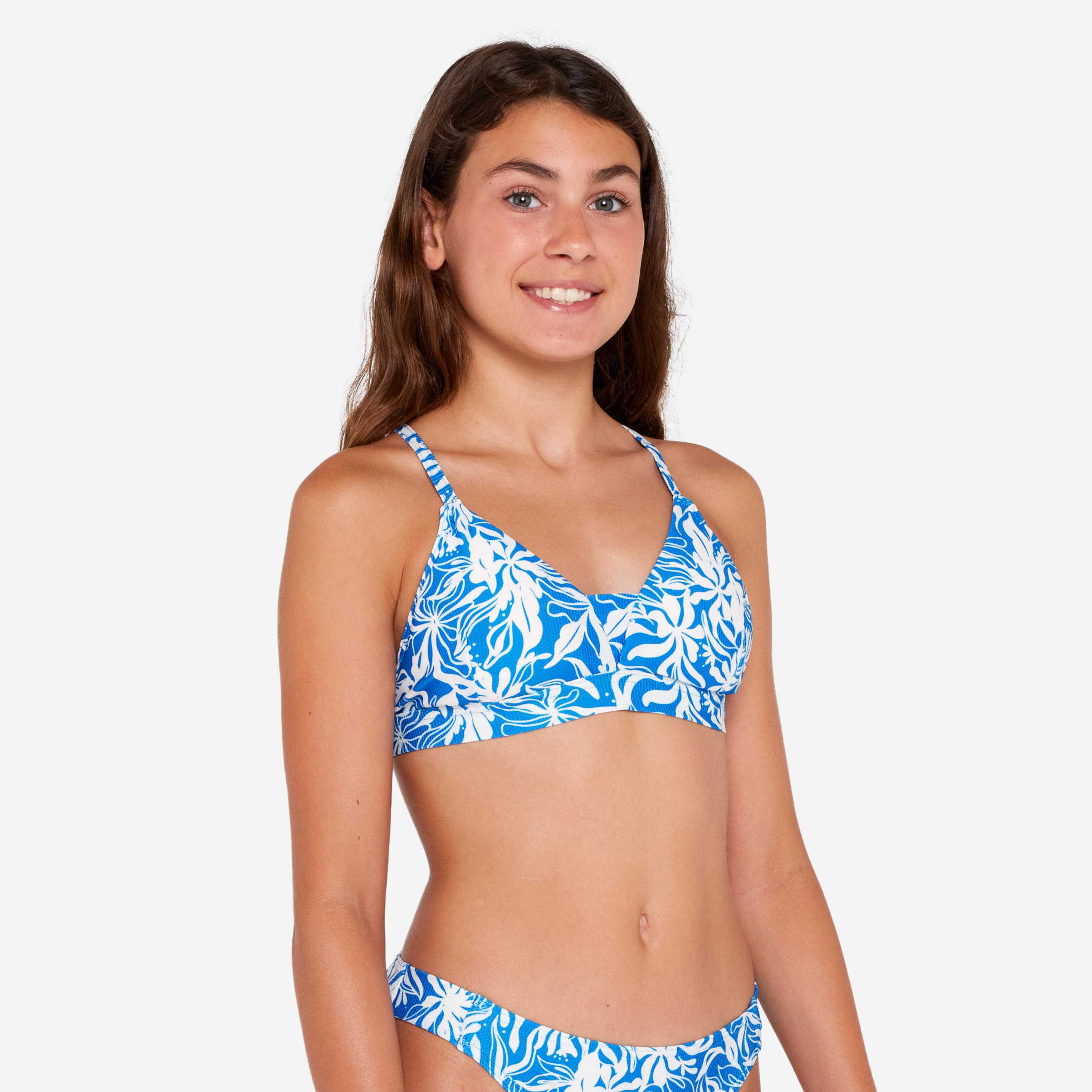 DECATHLON Vrchný diel dievčenských plaviek Lizy cobe modro-biely 8-9 r (131-140 cm) · záber 4