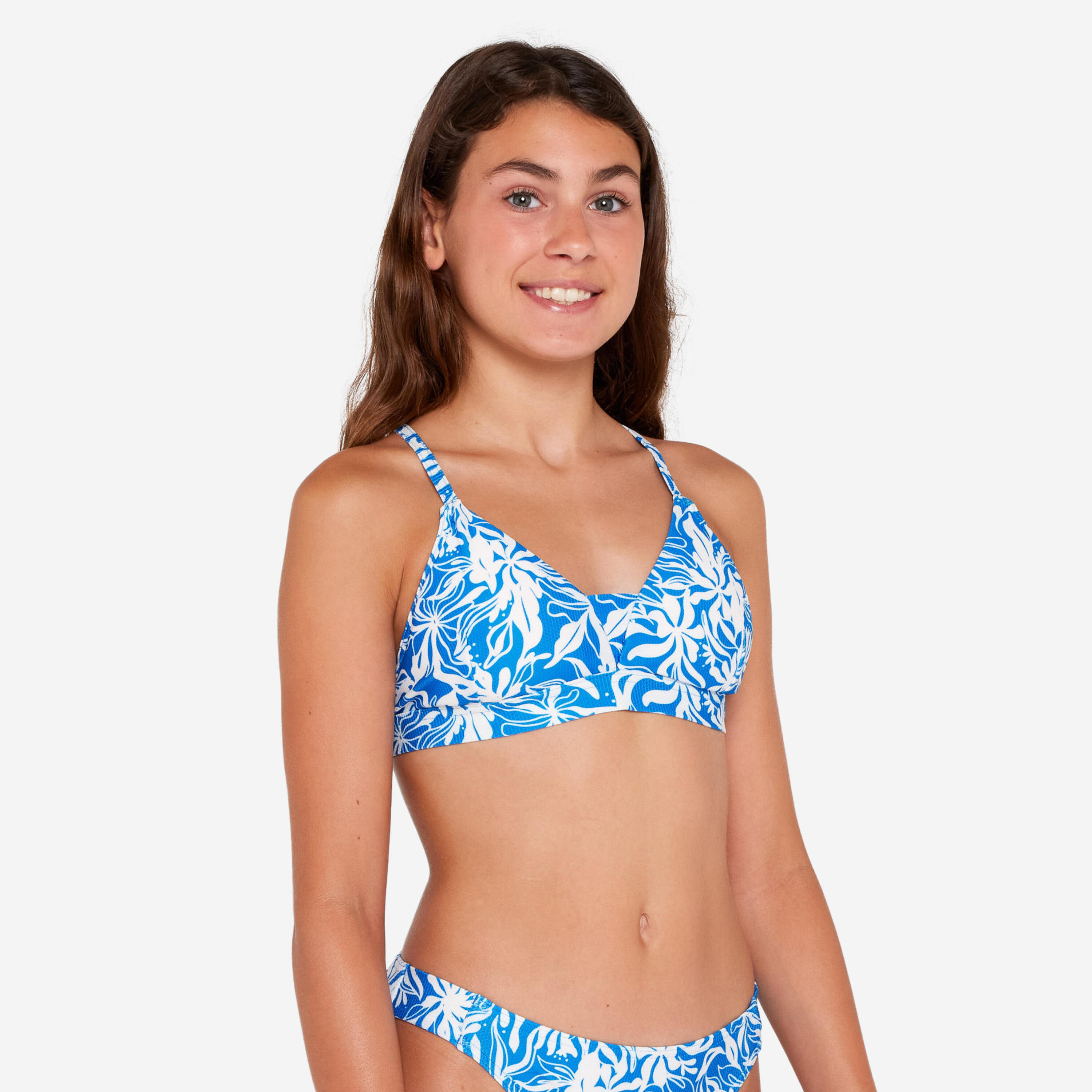 Haut de maillot de bain surf Fille - Lizy cobe bleu et blanc 3/9