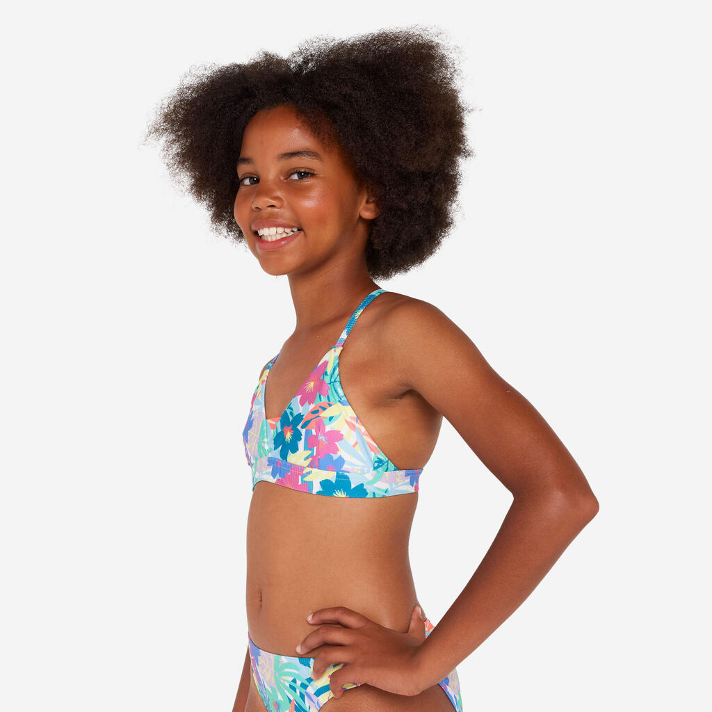 Girl’s surf swimsuit top - Lizy cobe blue and white