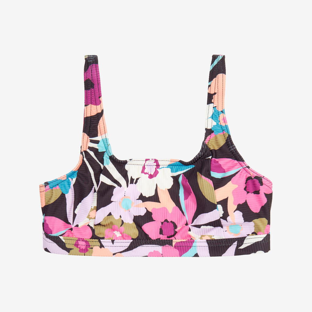 Girl’s adjustable bralette swimsuit top - 500 Nora black and white