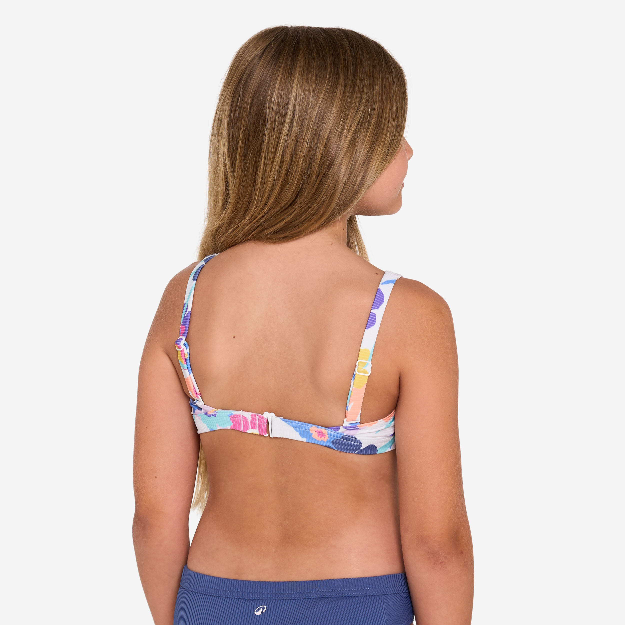 Bikini-Oberteil Mädchen Bustier verstellbar 500 Nora weiss/geblümt 4/6