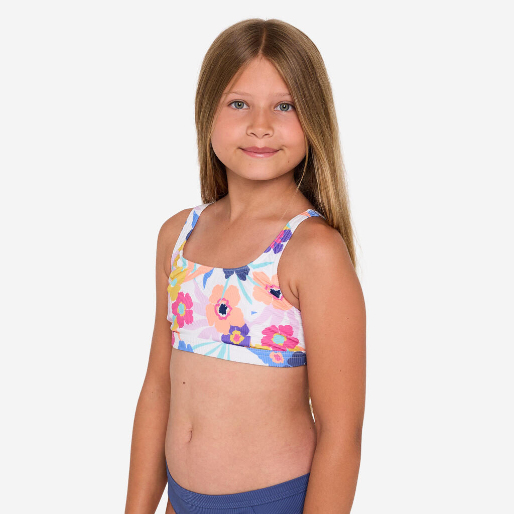Girl’s swimsuit top bralette floral adjustable - 500 Nora white