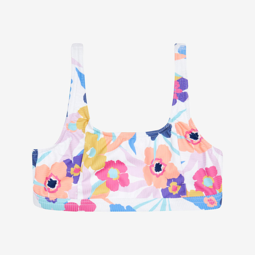 Girl’s adjustable bralette swimsuit top - 500 Nora black and white
