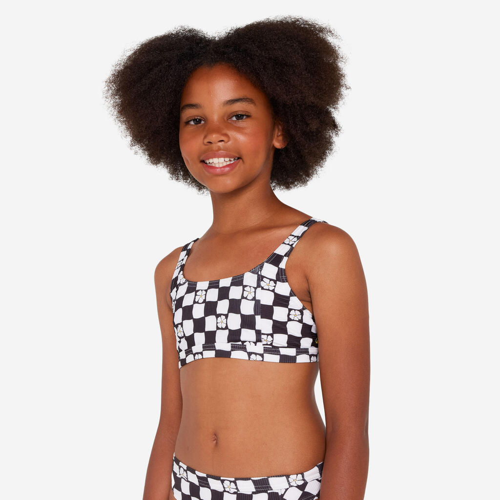Girl’s adjustable bralette swimsuit top - 500 Nora black and white