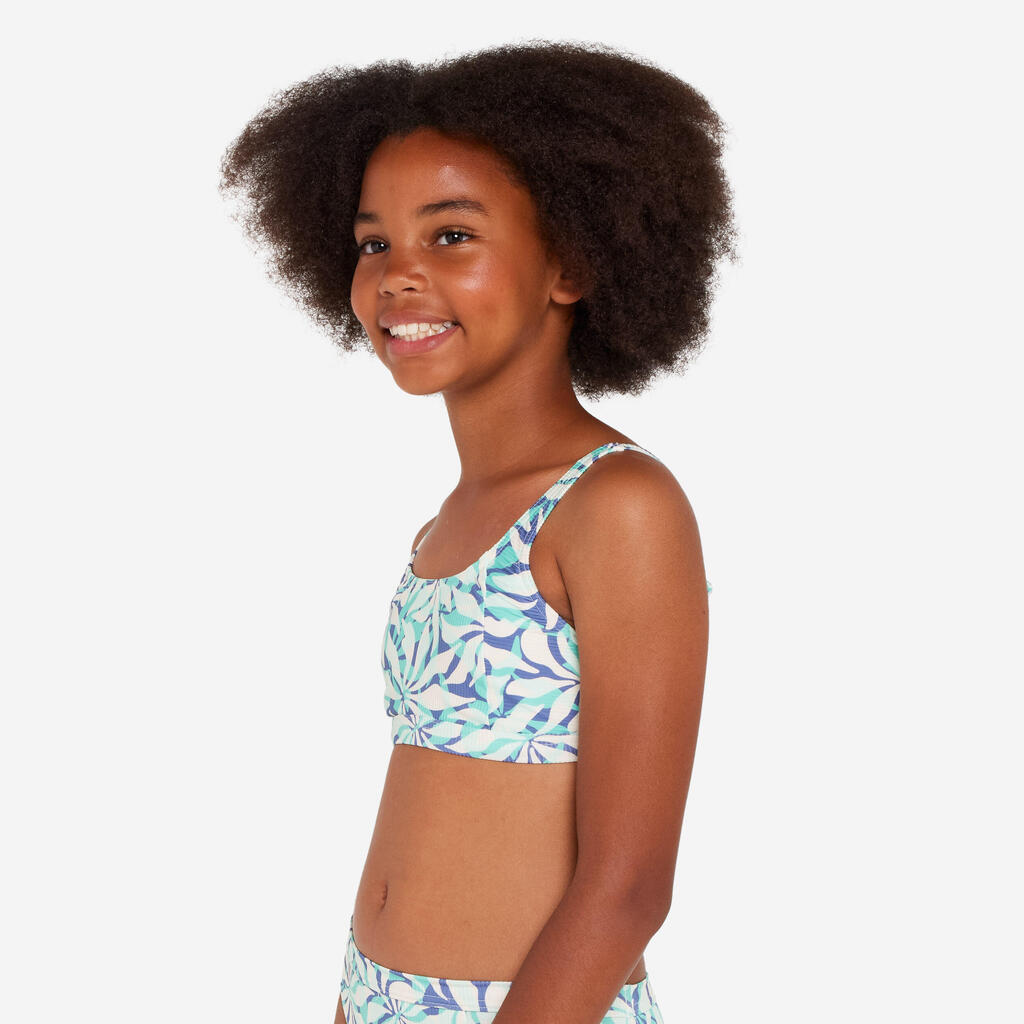 Girl’s swimsuit top with adjustable bralette floral - 500 Nora lilac