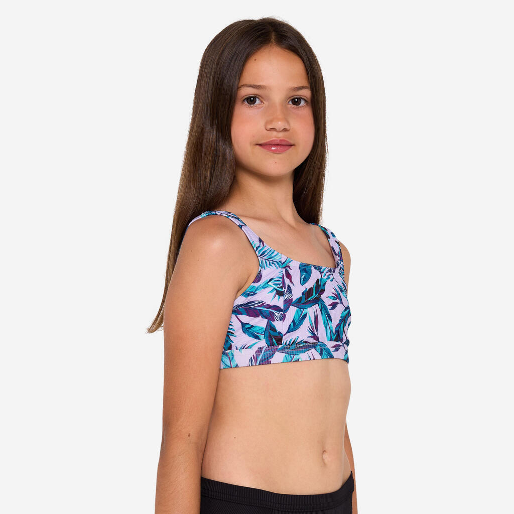 Haut de maillot de bain brassière fleuri réglable Fille - 500 Nora violet