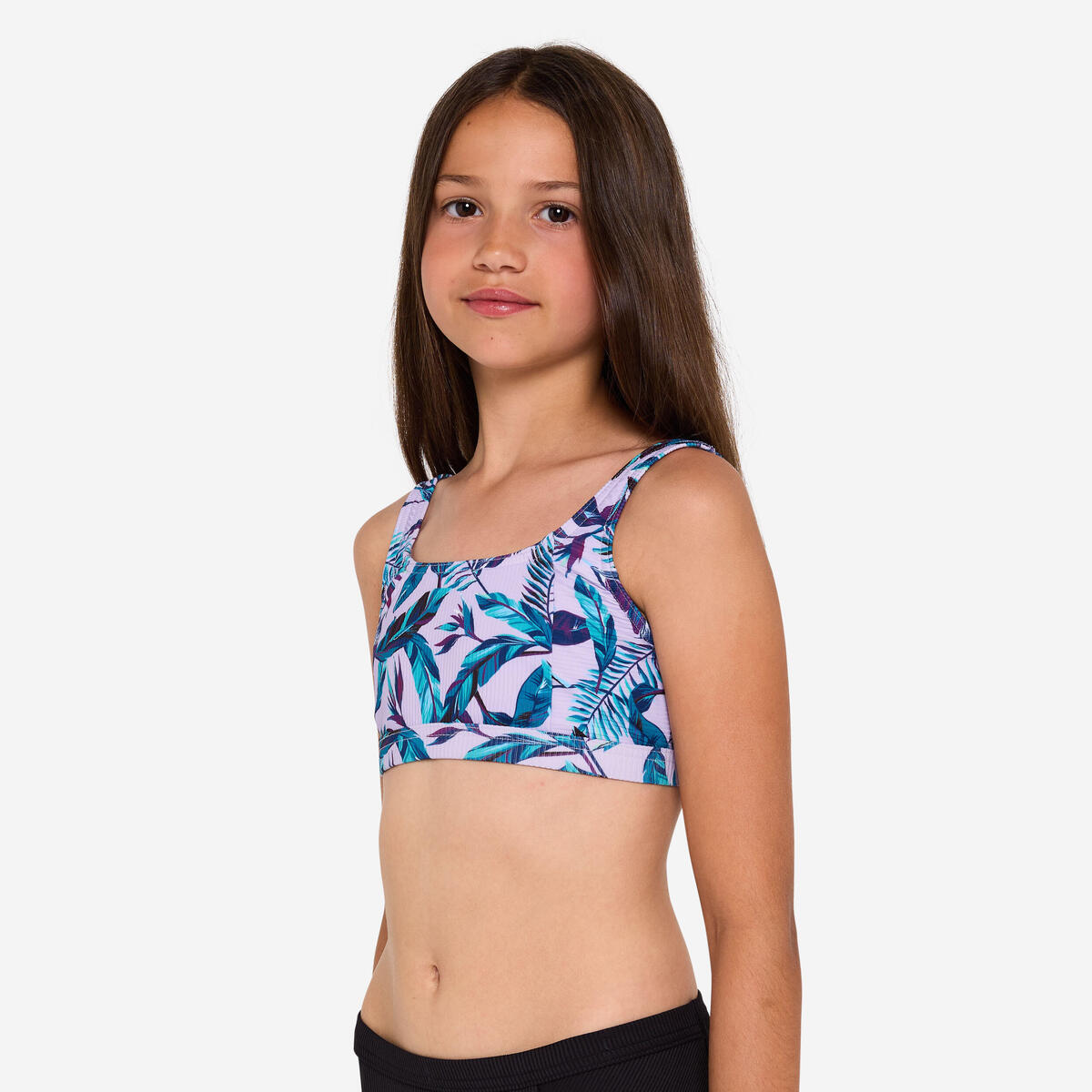Haut de maillot de bain brassière fleuri réglable Fille - 500 Nora violet