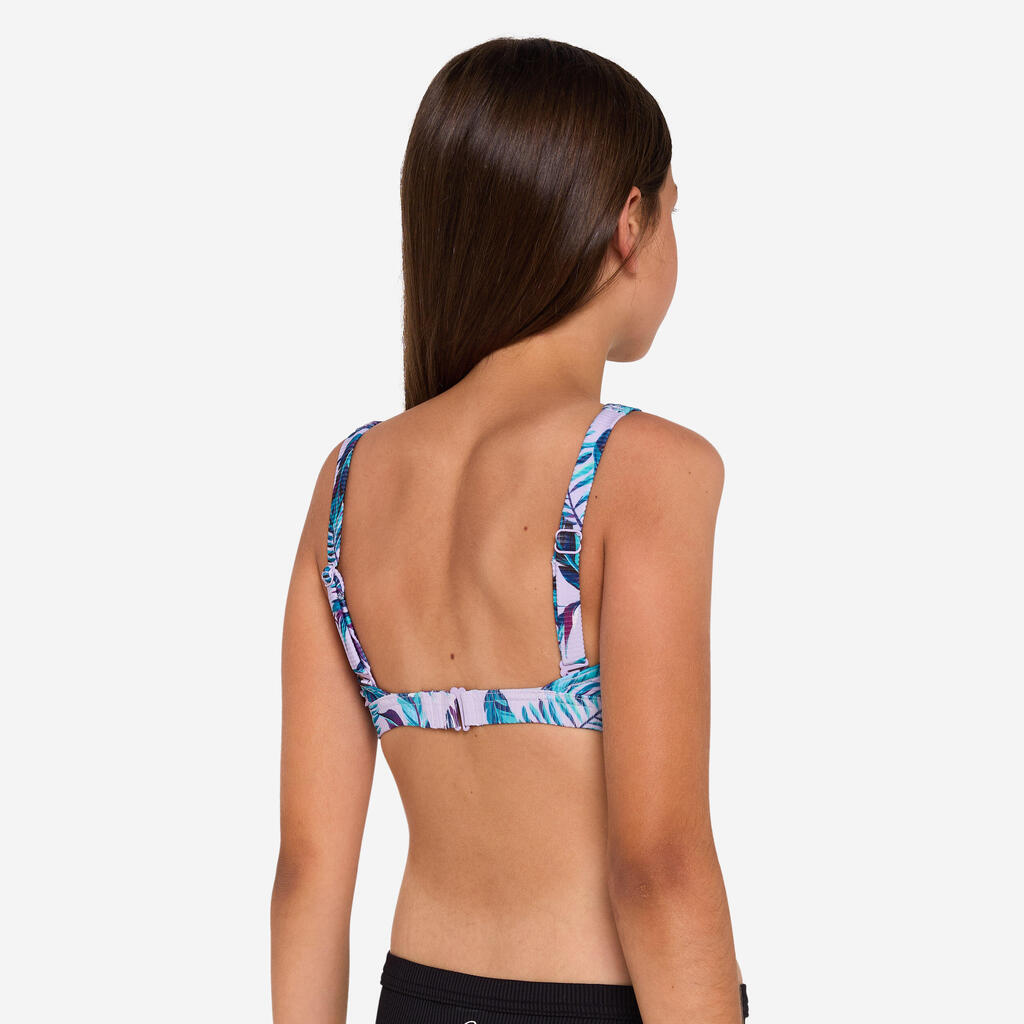 Haut de maillot de bain brassière fleuri réglable Fille - 500 Nora violet