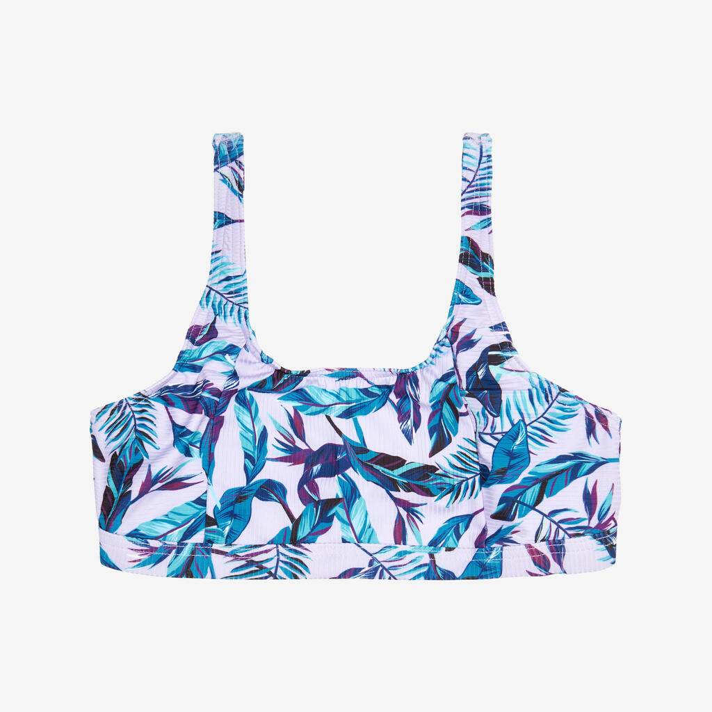 Haut de maillot de bain brassière fleuri réglable Fille - 500 Nora violet