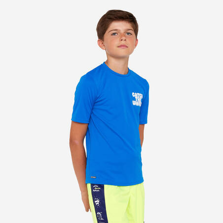 Футболка дитяча 100 для серфінгу з короткими рукавами з УФ-захистом синя