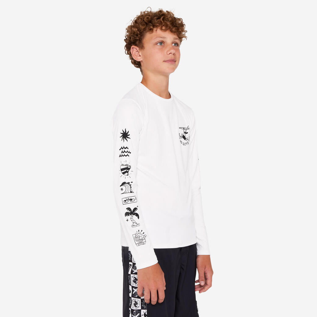 T-shirt anti UV manches longues surf Junior - 100 Quiver blanc