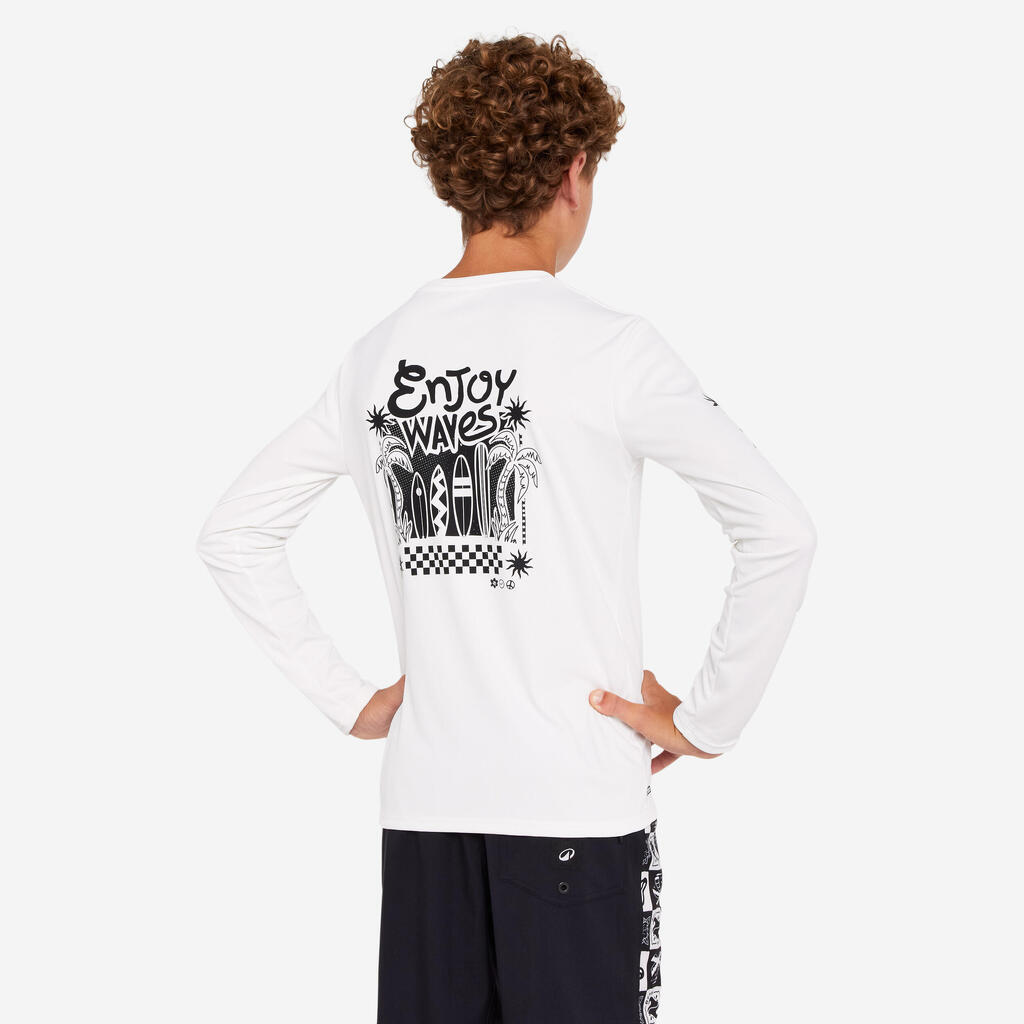 T-shirt anti UV manches longues surf Junior - 100 Quiver blanc