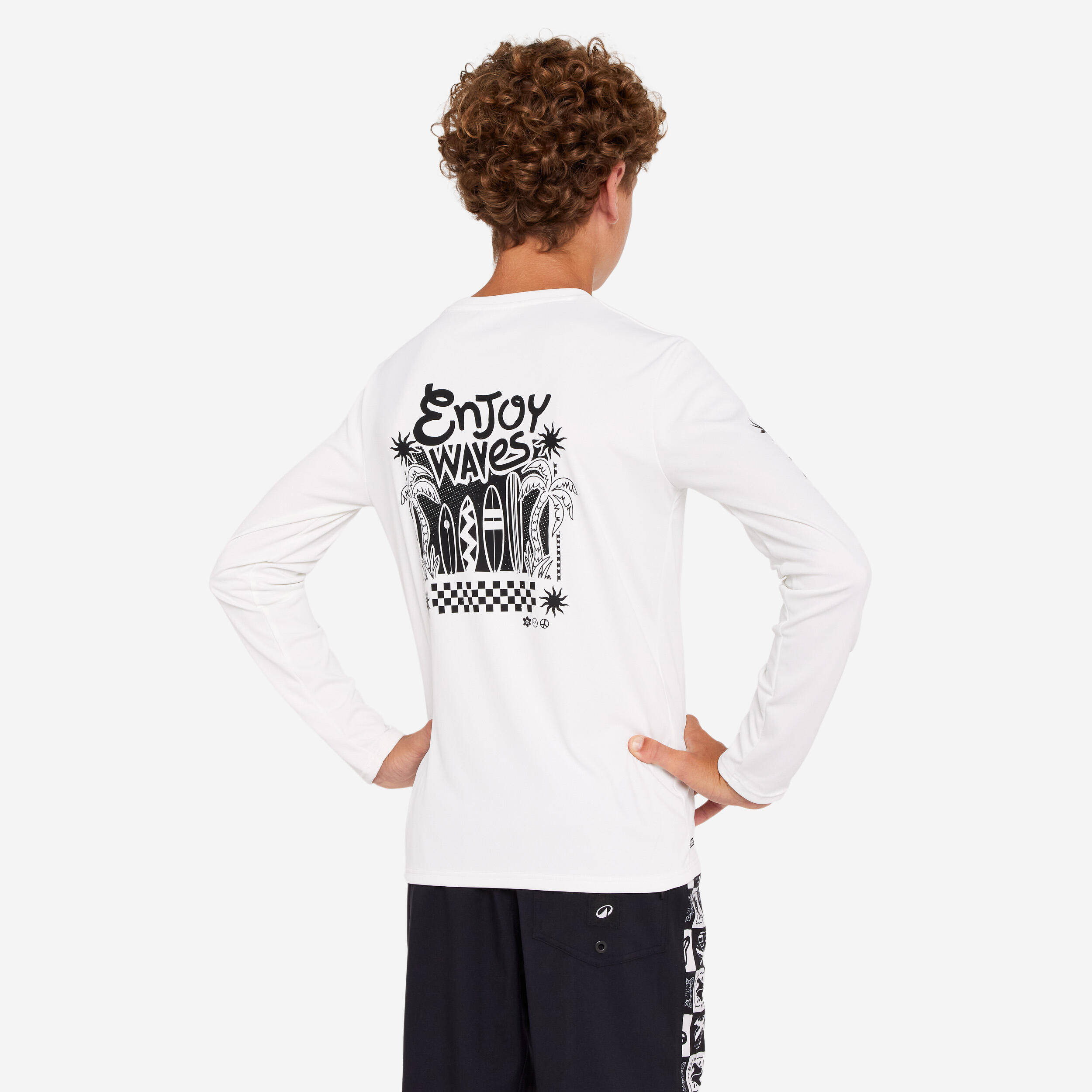 Kids’ surfing long sleeve UV-protection t-shirt - 100 Quiver white -  4