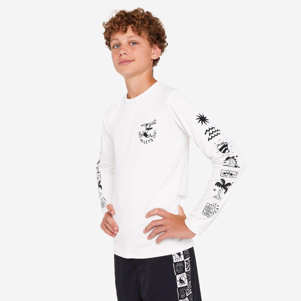 Kids’ surfing long sleeve UV-protection t-shirt - 100 Quiver white