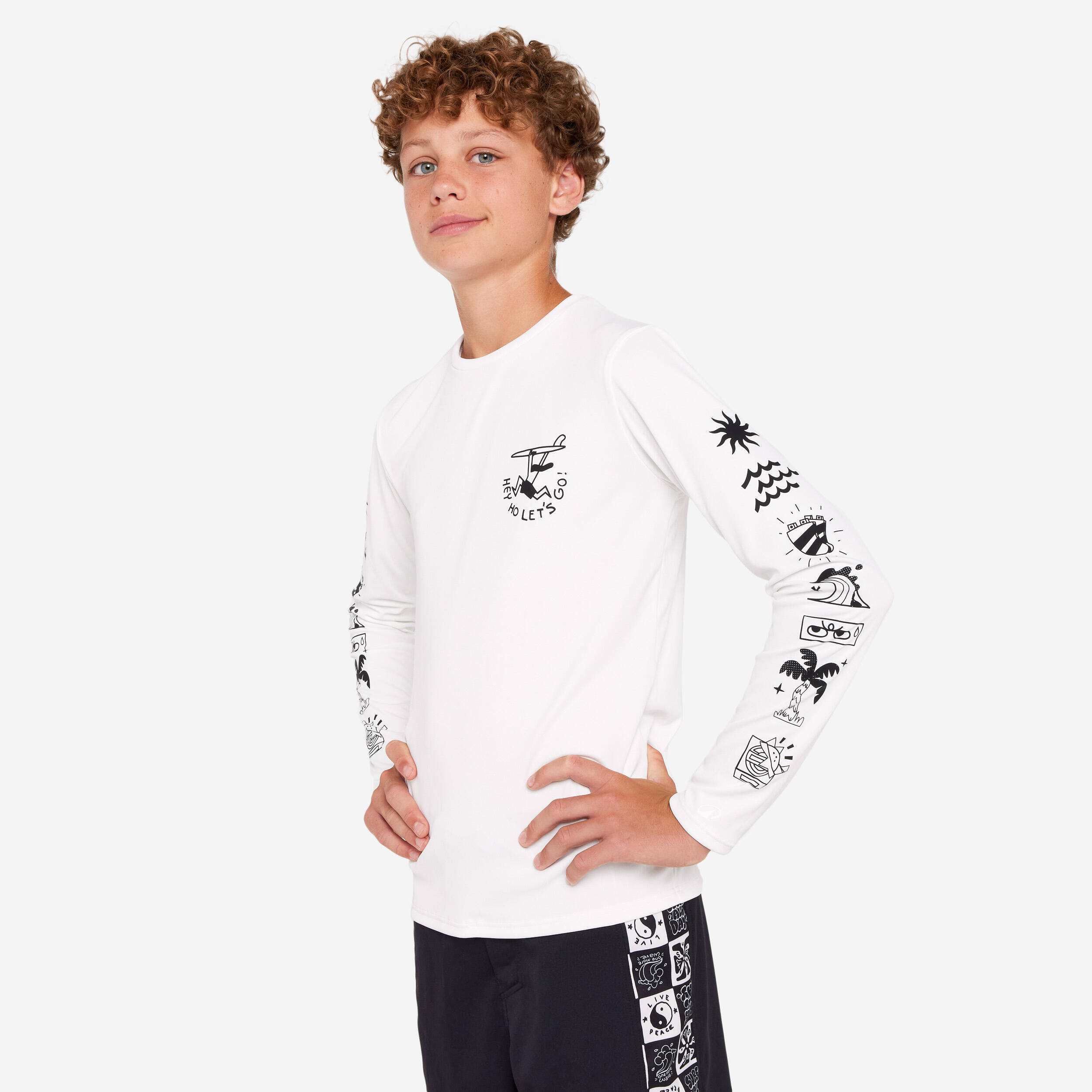 Kids’ surfing long sleeve UV-protection t-shirt - 100 Quiver white -  1
