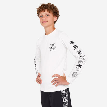 T-shirt anti UV manches longues surf Junior - 100 Simple blanc