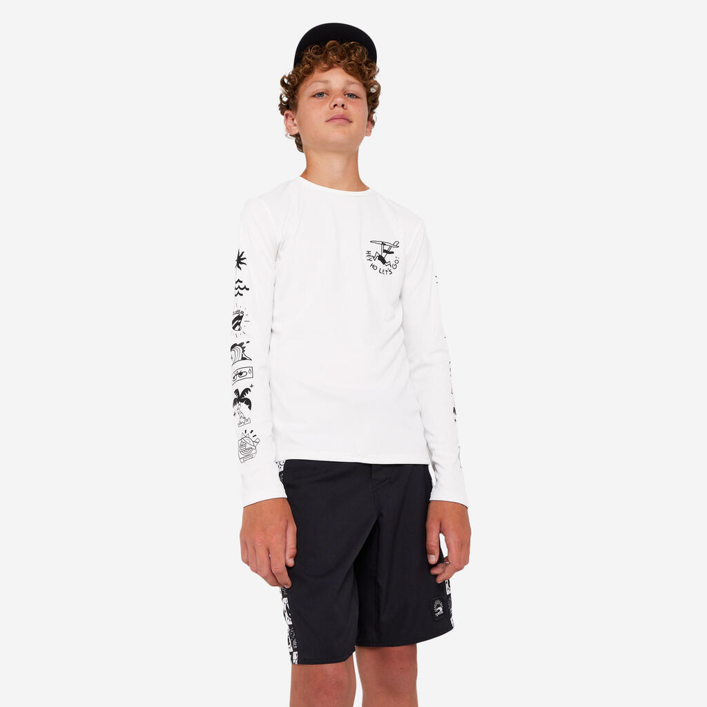 T-shirt anti UV manches longues surf Junior - 100 Quiver blanc