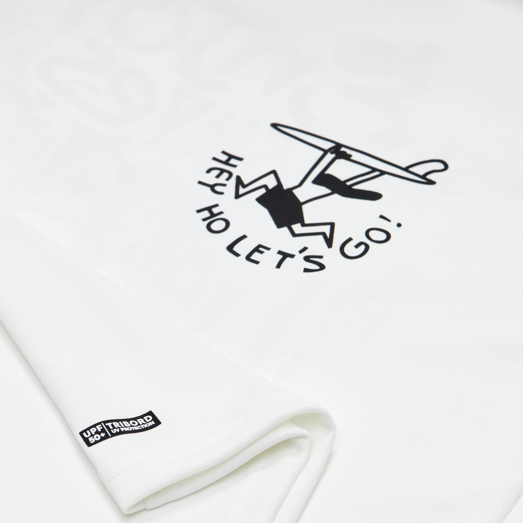 T-shirt anti UV manches longues surf Junior - 100 Quiver blanc