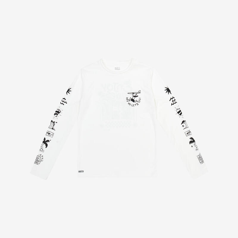 T-shirt anti UV manches longues surf Junior - 100 Quiver blanc