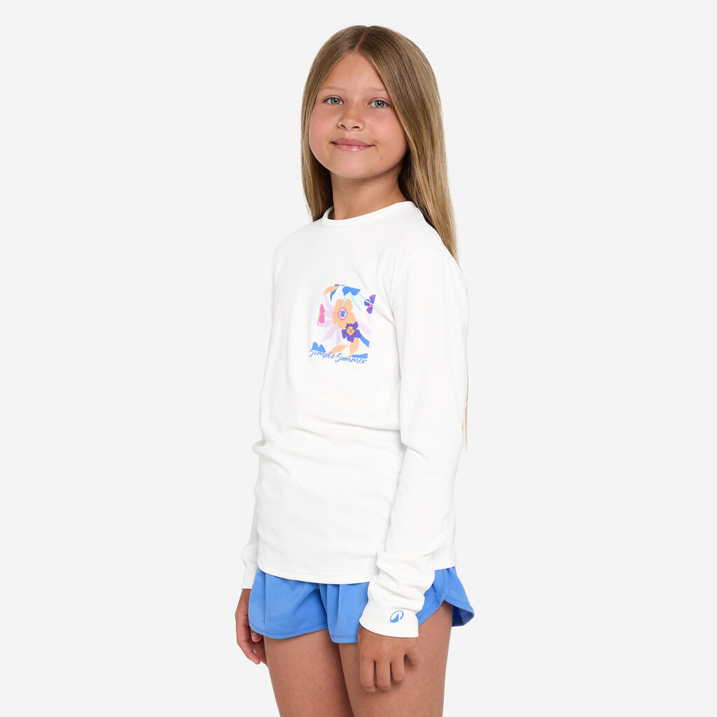 Kids’ surfing long sleeve UV-protection t-shirt - 100 Simple white