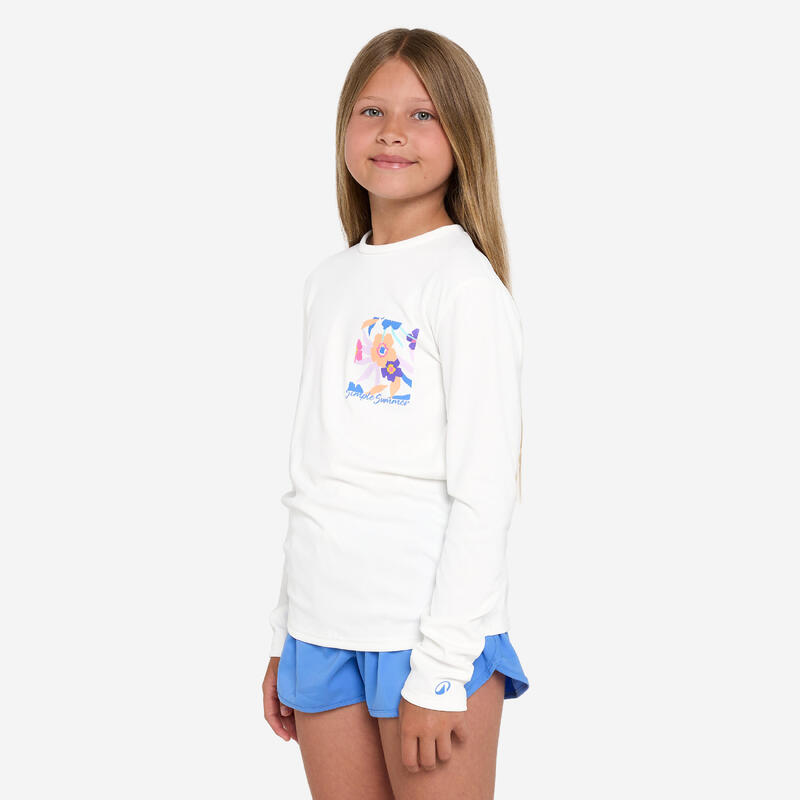 UV-Schutz-T-Shirt mit langen Ärmeln für Kinder – Surf 100 Simple Weiss