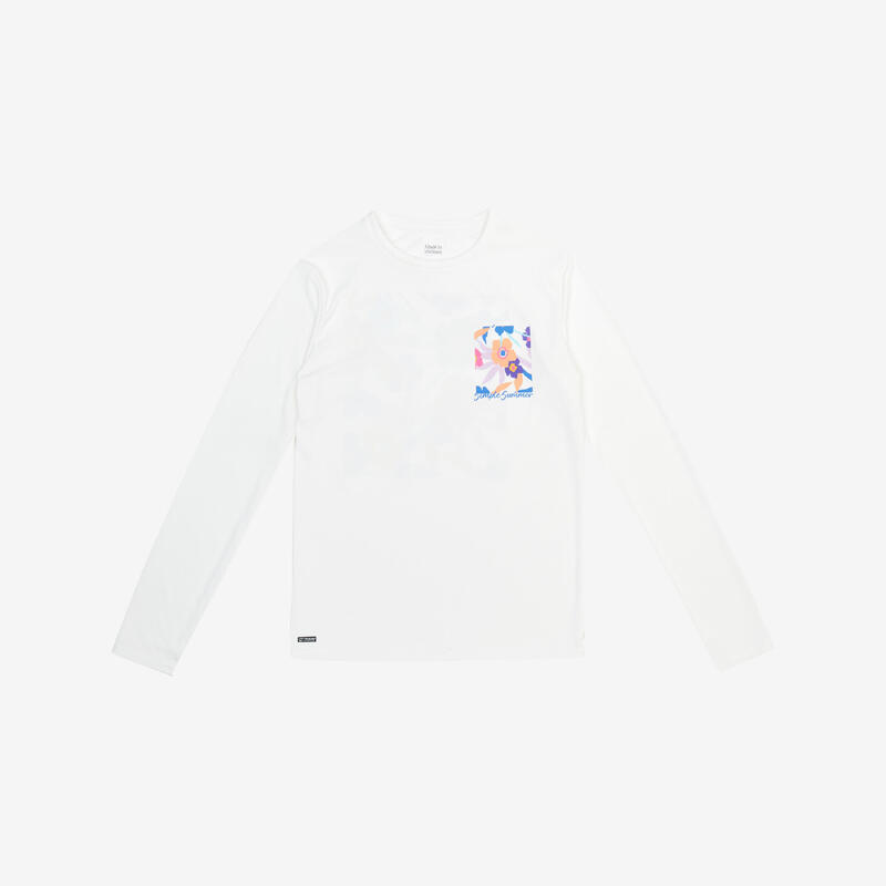 UV-Schutz-T-Shirt mit langen Ärmeln für Kinder – Surf 100 Simple Weiss