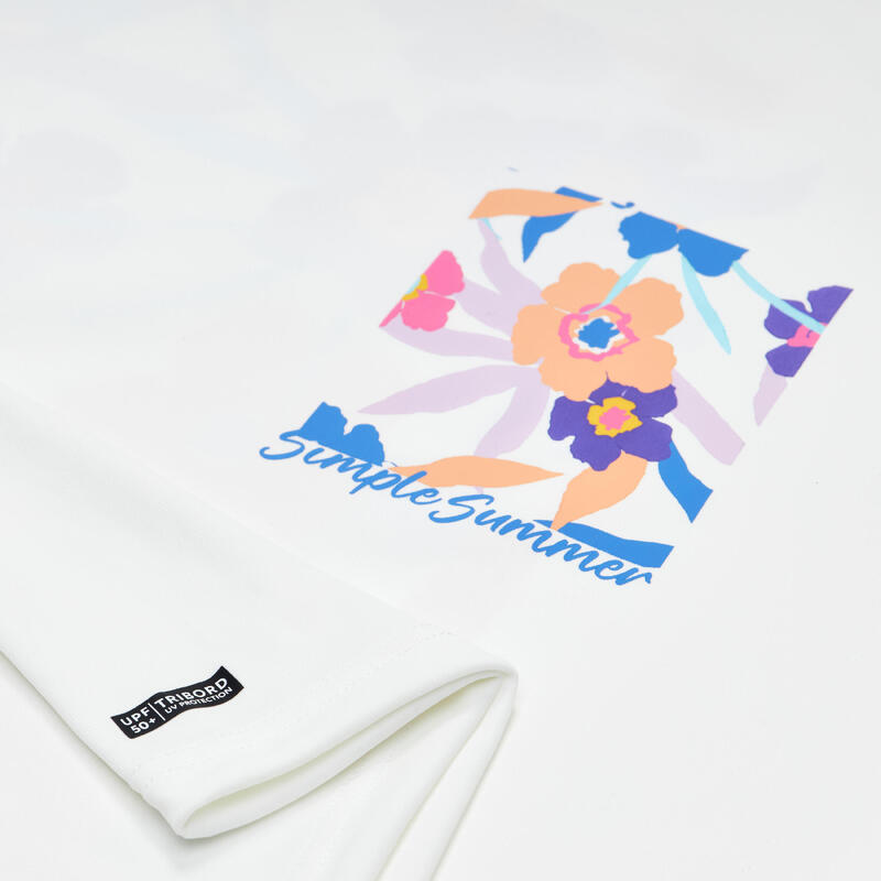 UV-Schutz-T-Shirt mit langen Ärmeln für Kinder – Surf 100 Simple Weiss