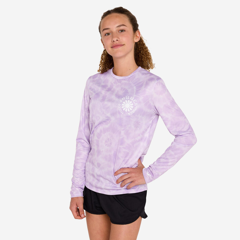 Kids’ surfing long sleeve UV-protection t-shirt - 100 Vibes parme