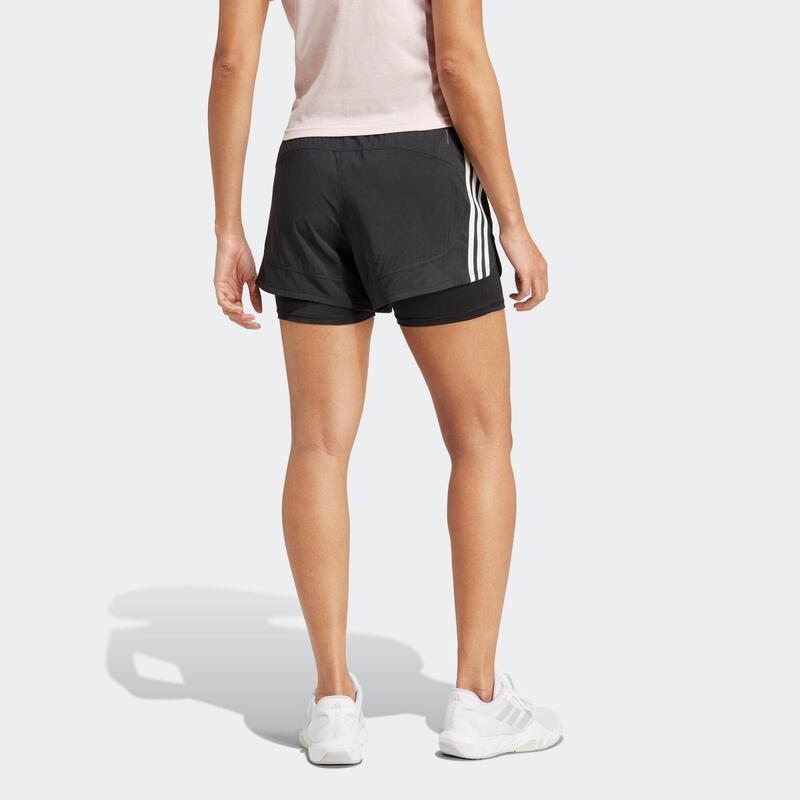 Short de fitness 2 en 1 femme, noir