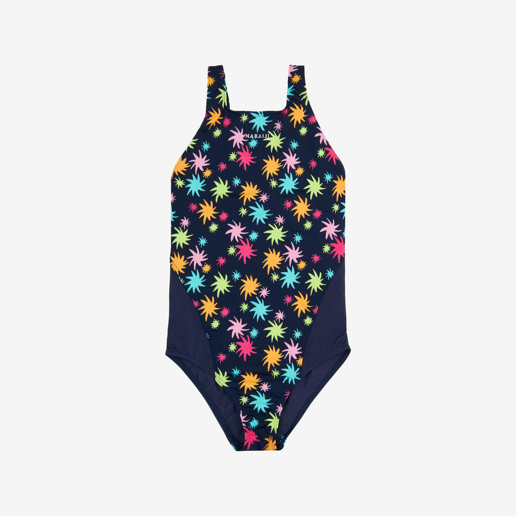 Girls’ swimming 1-piece swimsuit - 500 Kamiye puno dark blue