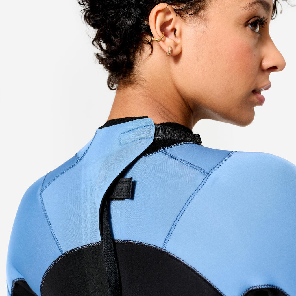 Women’s surfing back zip 3/2 wetsuit 500 - Black and blue