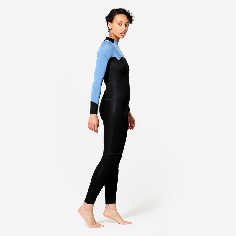 Combinezon surf 500 3/2 Fermoar spate Negru și albastru Damă
