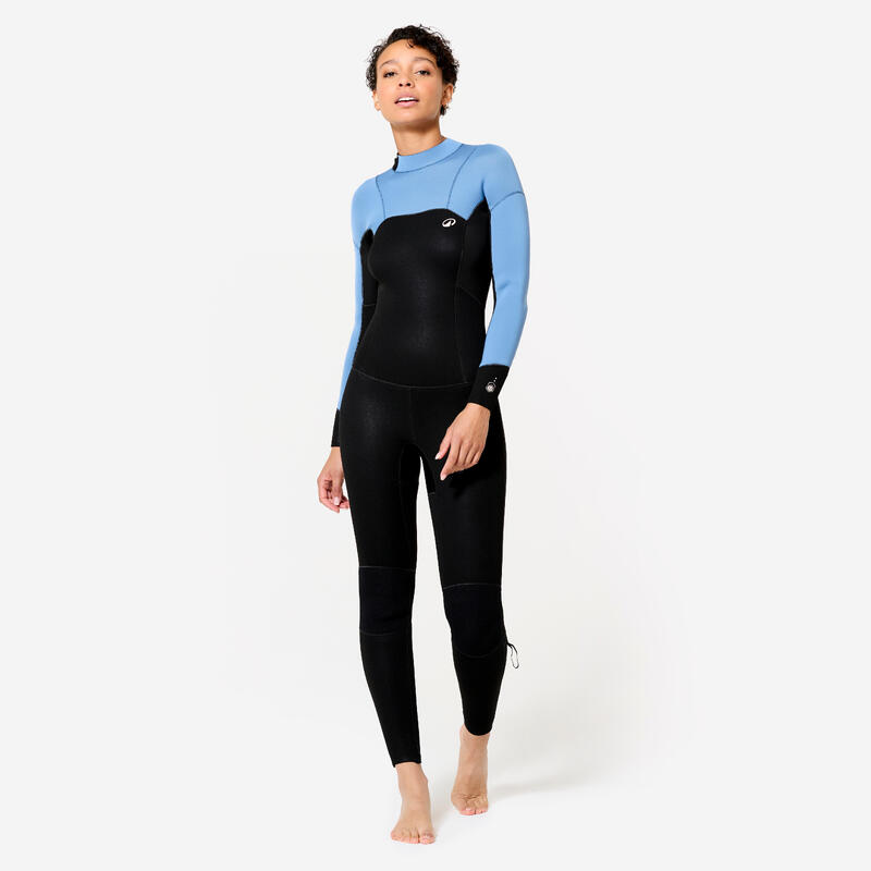 Combinaison surf 500 Femme 3/2 Backzip - Noir et bleu