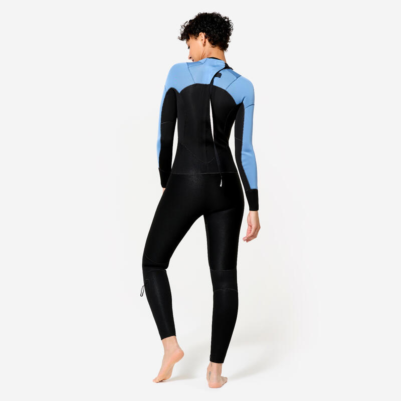 Combinezon surf 500 3/2 Fermoar spate Negru și albastru Damă