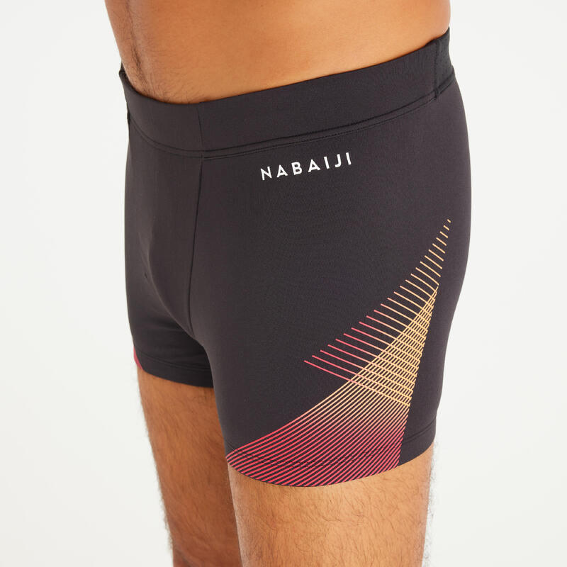 Calções de banho de natação boxer homem - 500 Fiti preto tria vermelho