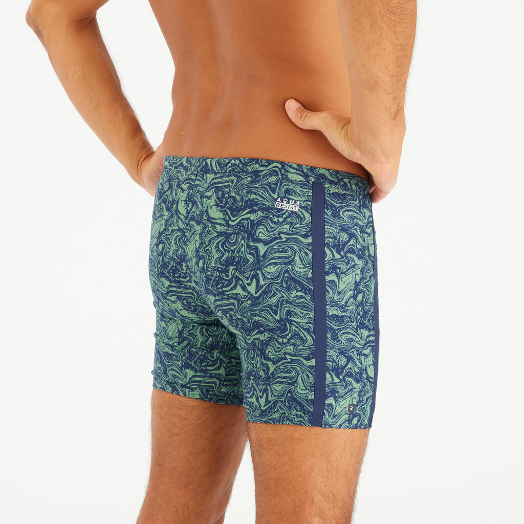 Men’s long swimming trunks - 100 Yoko wave khaki blue