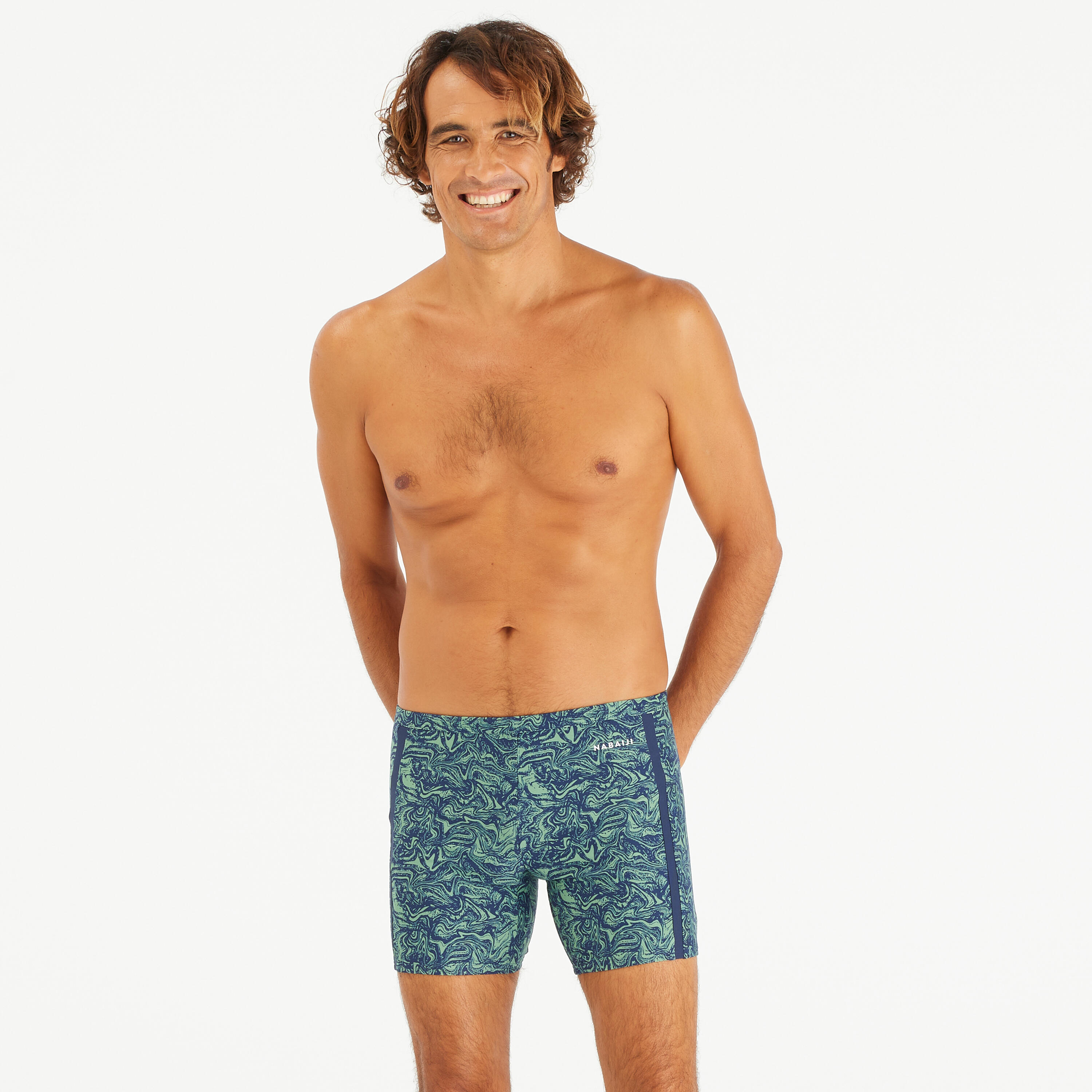 Lange zwemboxer voor heren 100 Yoko Wave blauw/kaki 2/6