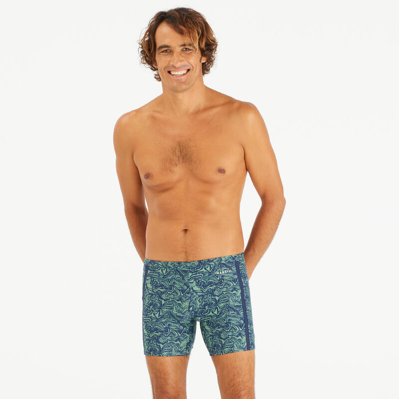 Boxer de bain natation long Homme - 100 Yoko wave bleu kaki