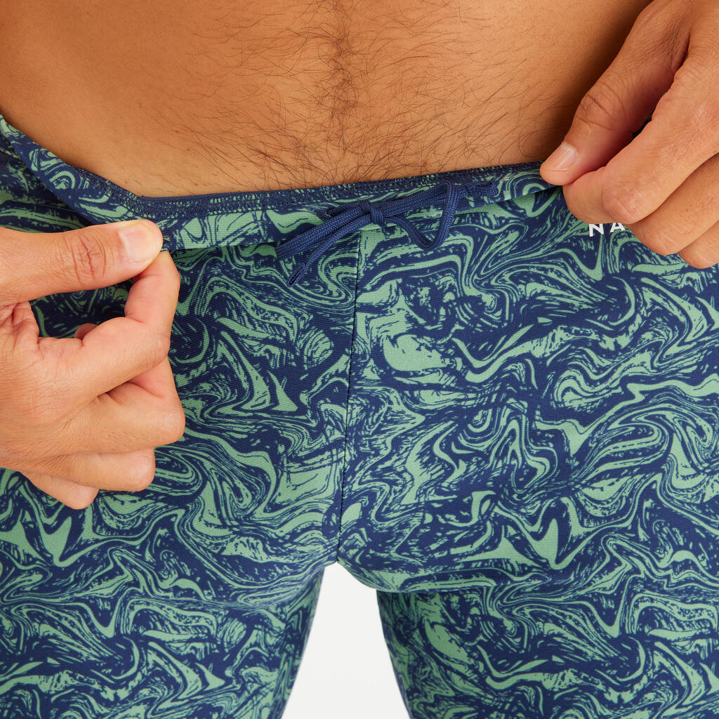 Men’s long swimming trunks - 100 Yoko wave khaki blue