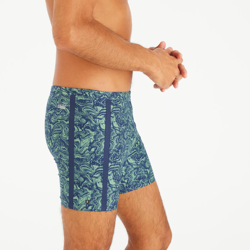 Men’s long swimming trunks - 100 Yoko wave khaki blue