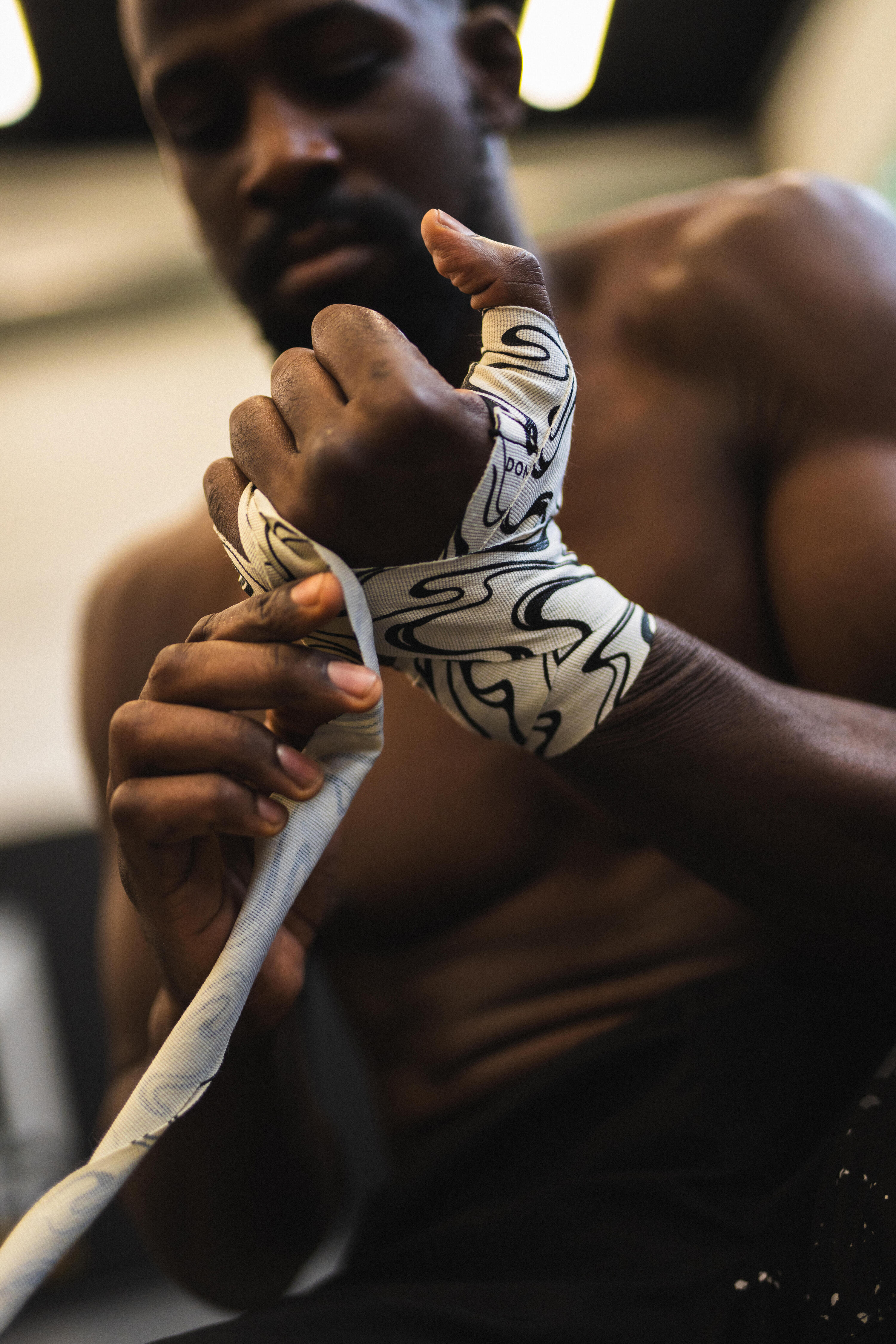 Bandes de boxe 3m résistante, blanc cassé et noir 7/7