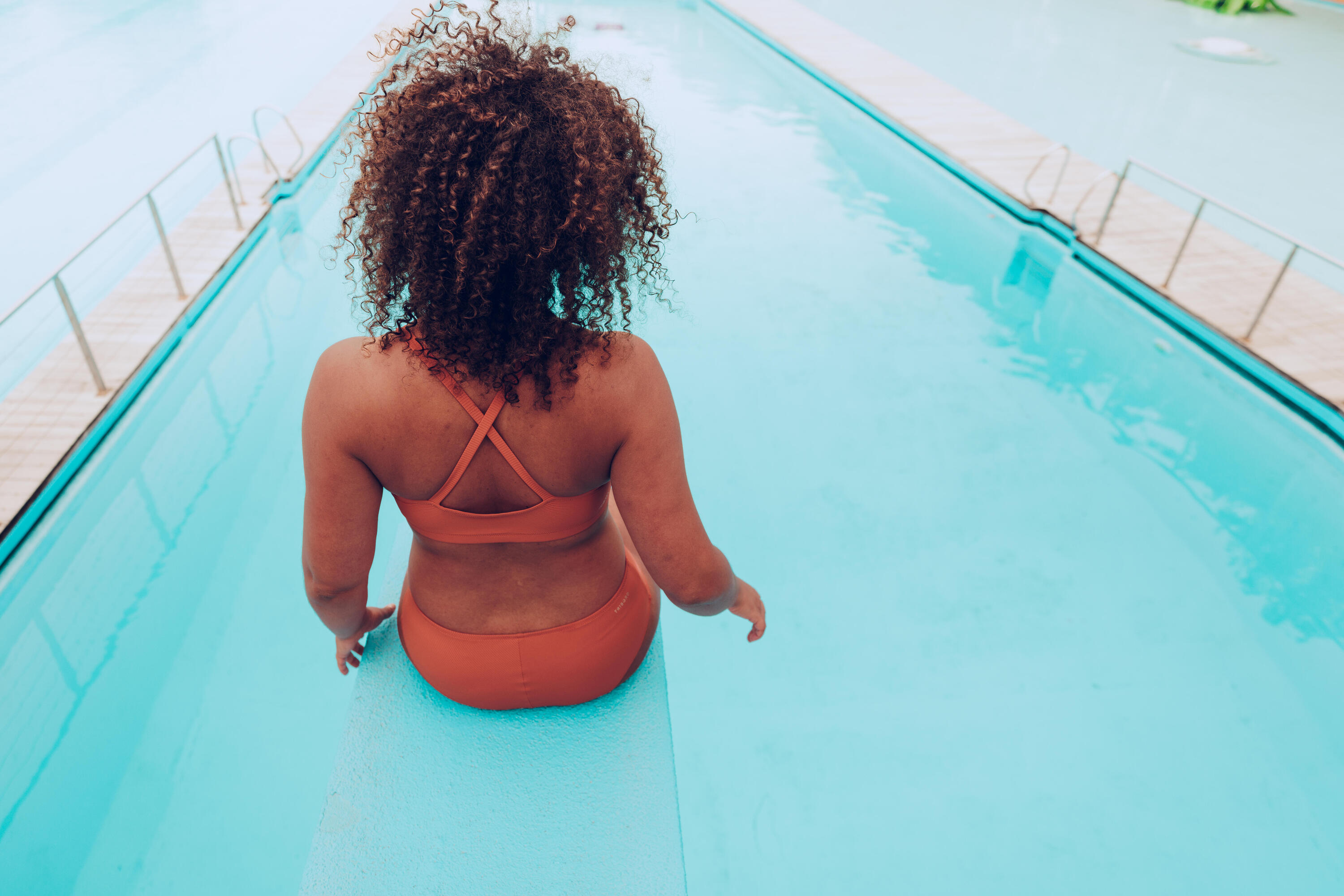 Haut de maillot de bain brassière texturée natation femme - Lila simy terracotta 10/12