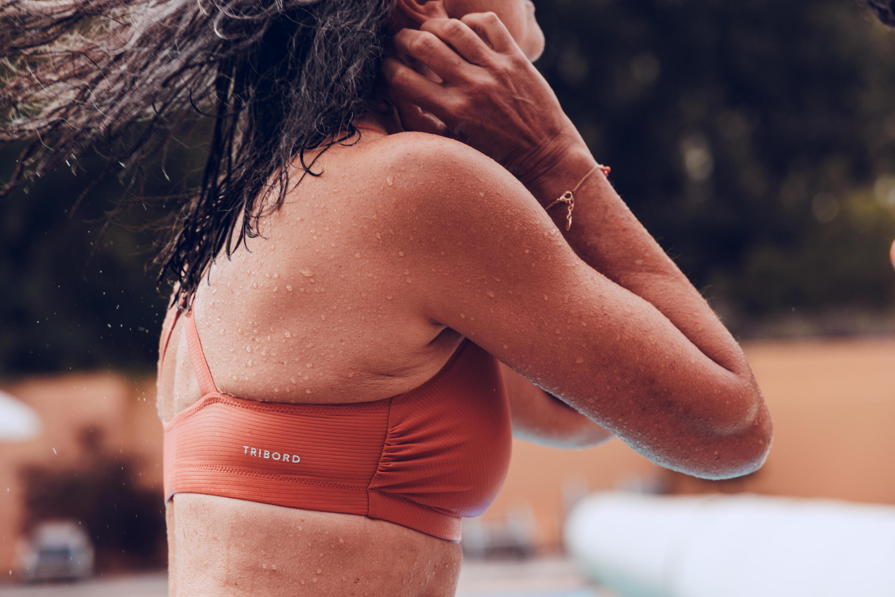 Haut de maillot de bain brassière texturée natation femme - Lila simy terracotta 11/12