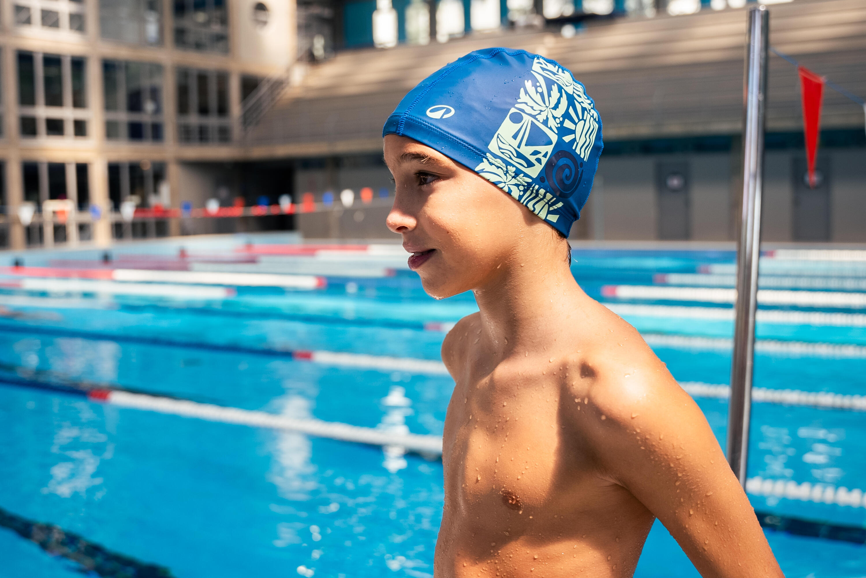 Bonnet de bain tissu enduit taille M - atao bleu 3/4
