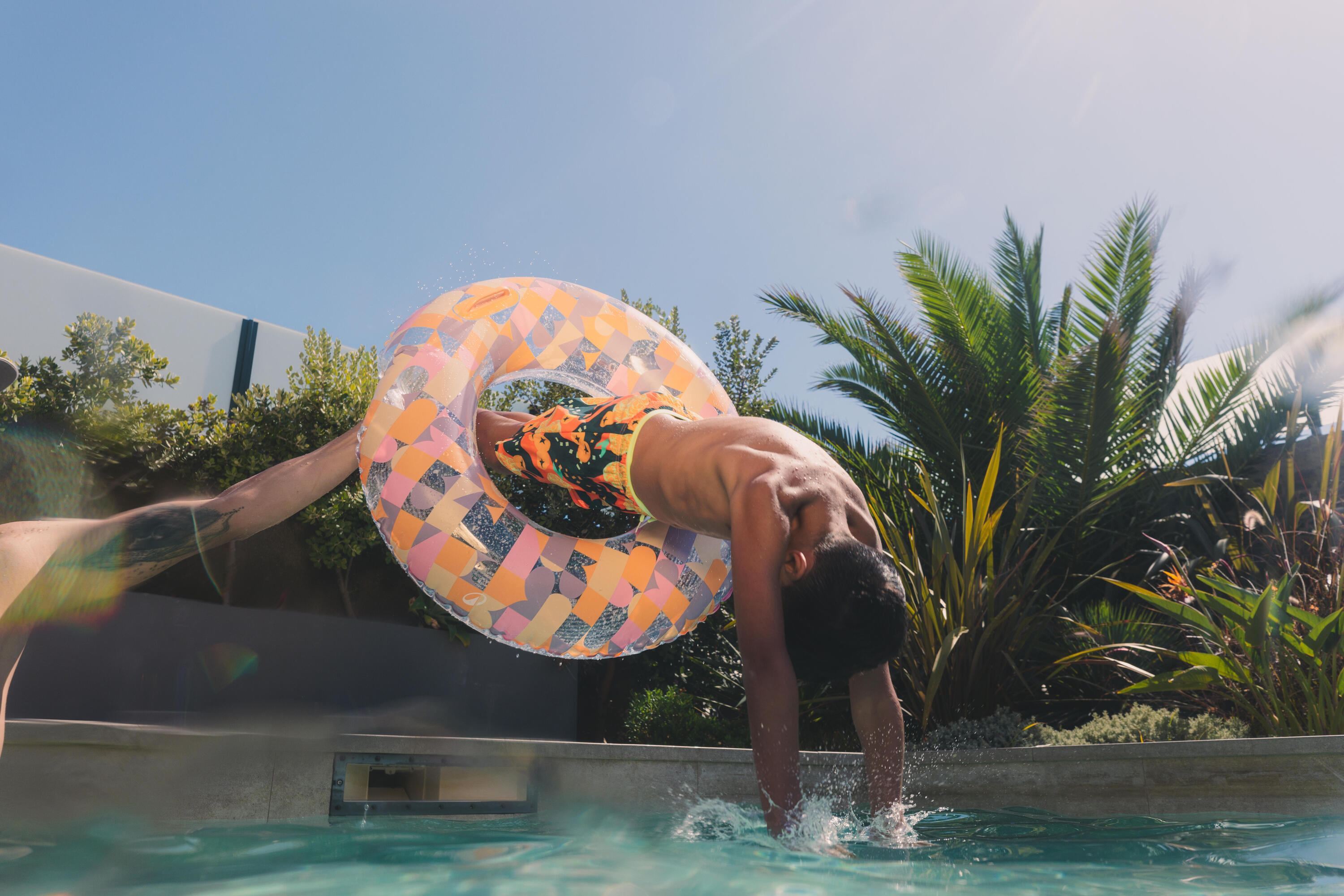Short de bain long natation Garçon - 100 Hotu orange 7/8